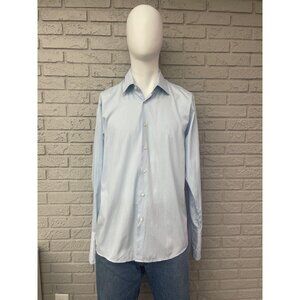Boss Hugo Men Blue Pin Stripe Long Sleeve Button Up Shirt Size 17 1/2  34-35